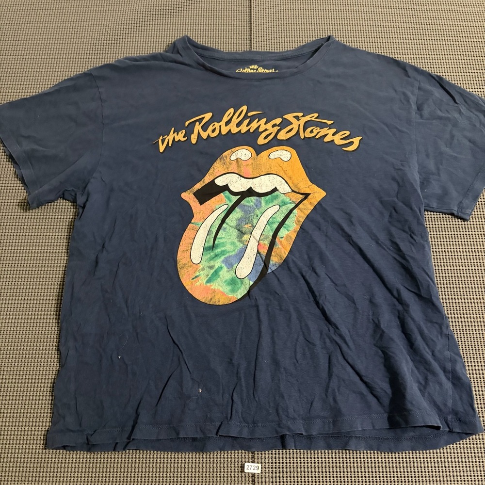 Rolling Stones Tongue Tie-Dye Graphic T-Shirt Navy Size L